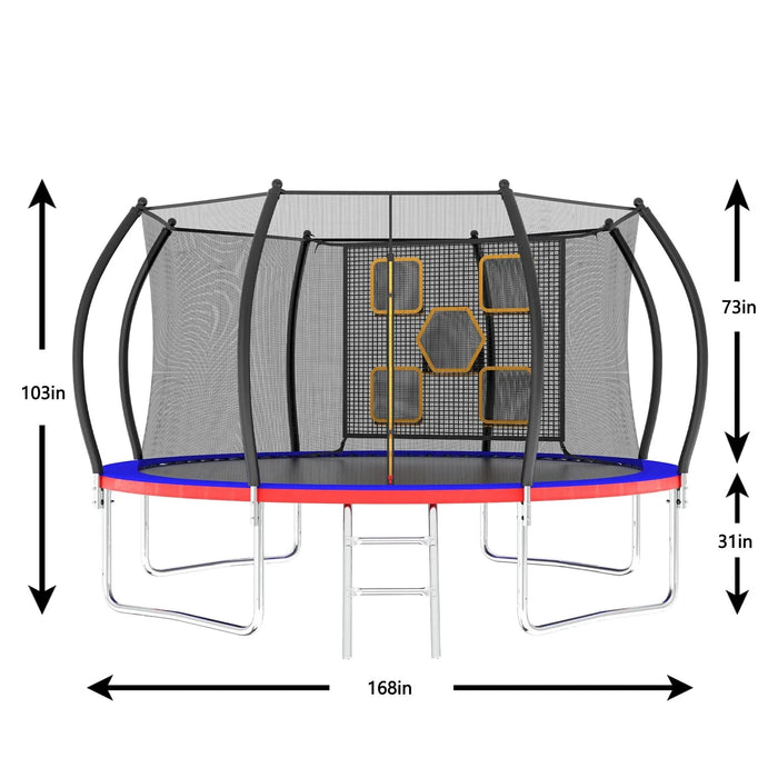 14FT Trampoline, Outdoor Trampolines for Kids and Adults, Recreational Trampoline with Enclosure Net & Ladder, Round Trampoline ASTM Approved Default -DTYStore
