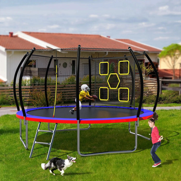 14FT Trampoline, Outdoor Trampolines for Kids and Adults, Recreational Trampoline with Enclosure Net & Ladder, Round Trampoline ASTM Approved Default -DTYStore