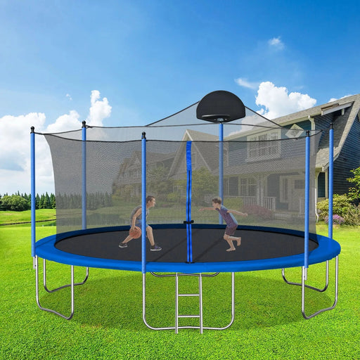 14FT Trampoline for Adults & Kids with Basketball Hoop, Outdoor Trampolines w/Ladder and Safety Enclosure Net for Kids and Adults- DTY Store