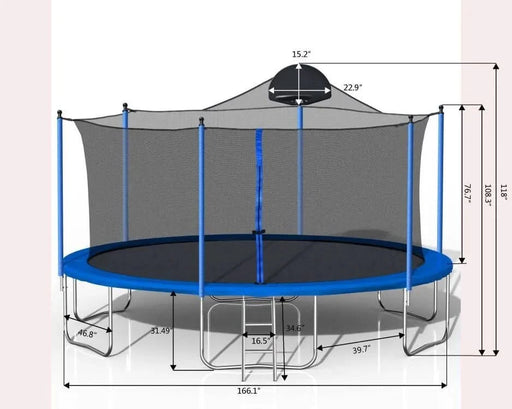14FT Trampoline for Adults & Kids with Basketball Hoop, Outdoor Trampolines w/Ladder and Safety Enclosure Net for Kids and Adults,Double-side Color cover Default -DTYStore