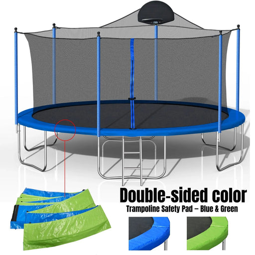 14FT Trampoline for Adults & Kids with Basketball Hoop, Outdoor Trampolines w/Ladder and Safety Enclosure Net for Kids and Adults,Double-side Color cover Default -DTYStore
