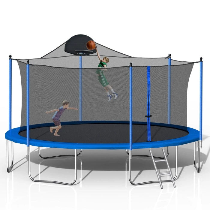 14FT Trampoline for Adults & Kids with Basketball Hoop, Outdoor Trampolines w/Ladder and Safety Enclosure Net for Kids and Adults Default -DTYStore
