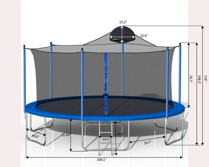 14FT Trampoline for Adults & Kids with Basketball Hoop, Outdoor Trampolines w/Ladder and Safety Enclosure Net for Kids and Adults Default -DTYStore