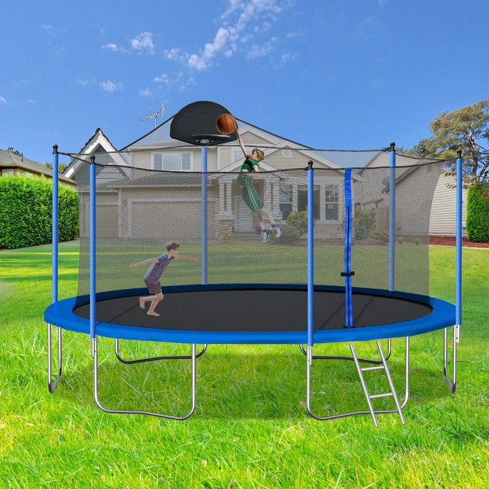 14FT Trampoline for Adults & Kids with Basketball Hoop, Outdoor Trampolines w/Ladder and Safety Enclosure Net for Kids and Adults Default -DTYStore