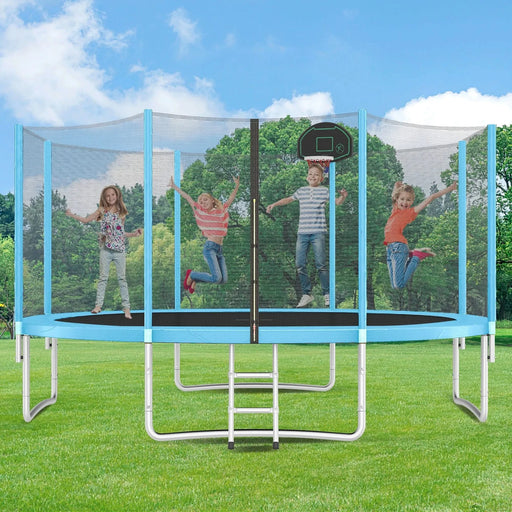 14FT Trampoline for Kids with Safety Enclosure Net, Basketball Hoop and Ladder, Easy Assembly Round Outdoor Recreational Trampoline Default -DTYStore