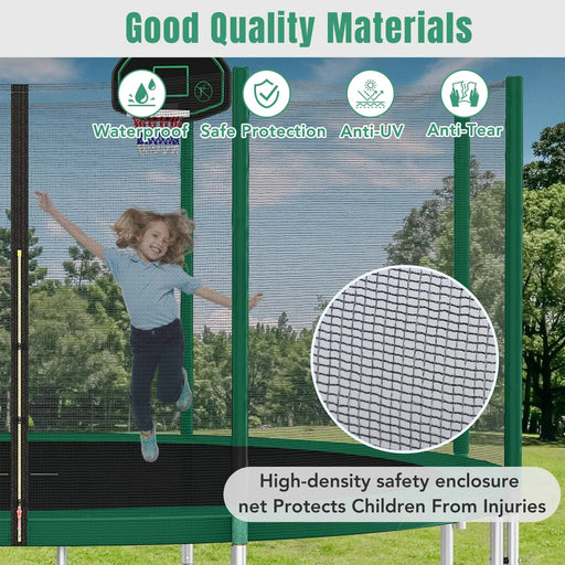 14FT Trampoline for Kids with Safety Enclosure Net, Basketball Hoop and Ladder, Easy Assembly Round Outdoor Recreational Trampoline Default -DTYStore