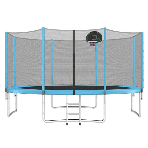 14FT Trampoline for Kids with Safety Enclosure Net, Basketball Hoop and Ladder, Easy Assembly Round Outdoor Recreational Trampoline Default -DTYStore