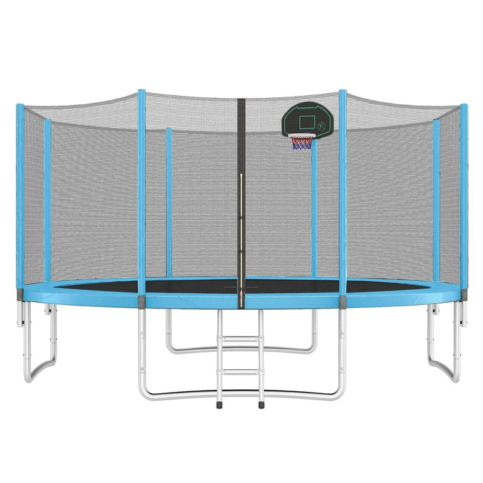 14FT Trampoline for Kids with Safety Enclosure Net, Basketball Hoop and Ladder, Easy Assembly Round Outdoor Recreational Trampoline Default -DTYStore
