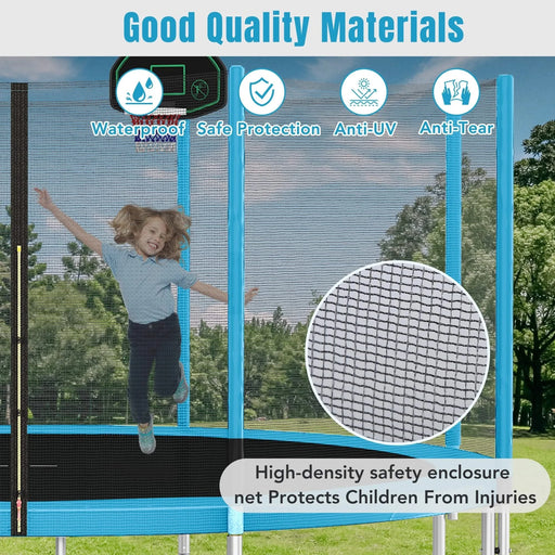 14FT Trampoline for Kids with Safety Enclosure Net, Basketball Hoop and Ladder, Easy Assembly Round Outdoor Recreational Trampoline Default -DTYStore