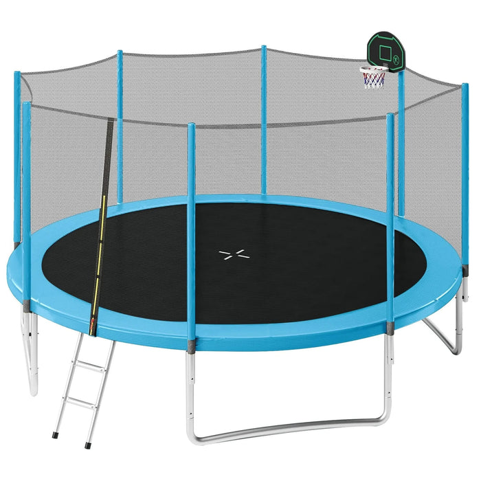 14FT Trampoline for Kids with Safety Enclosure Net, Basketball Hoop and Ladder, Easy Assembly Round Outdoor Recreational Trampoline Default -DTYStore