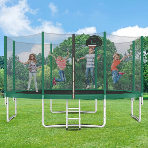 14FT Trampoline for Kids with Safety Enclosure Net, Basketball Hoop and Ladder, Easy Assembly Round Outdoor Recreational Trampoline Default -DTYStore