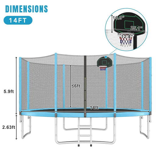 14FT Trampoline for Kids with Safety Enclosure Net, Basketball Hoop and Ladder, Easy Assembly Round Outdoor Recreational Trampoline Default -DTYStore