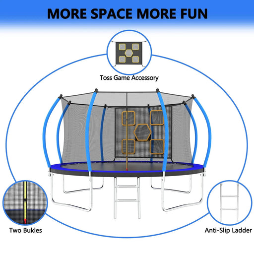 14FT Trampoline with Enclosure - Recreational Trampolines with Ladder, ASTM Approval Outdoor Trampoline for Kids Default -DTYStore