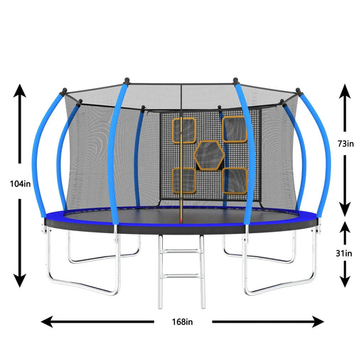 14FT Trampoline with Enclosure - Recreational Trampolines with Ladder, ASTM Approval Outdoor Trampoline for Kids Default -DTYStore