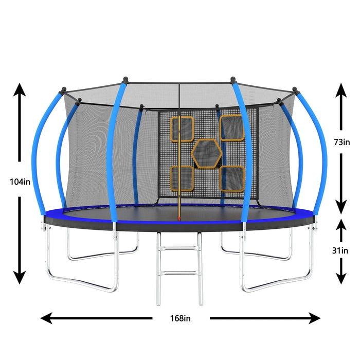 14FT Trampoline with Enclosure - Recreational Trampolines with Ladder, ASTM Approval Outdoor Trampoline for Kids Default -DTYStore