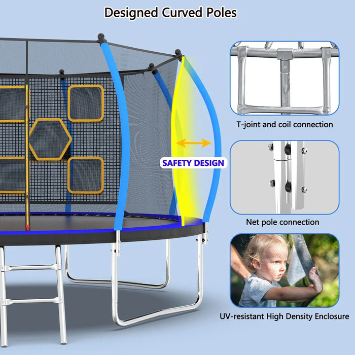 14FT Trampoline with Enclosure - Recreational Trampolines with Ladder, ASTM Approval Outdoor Trampoline for Kids Default -DTYStore