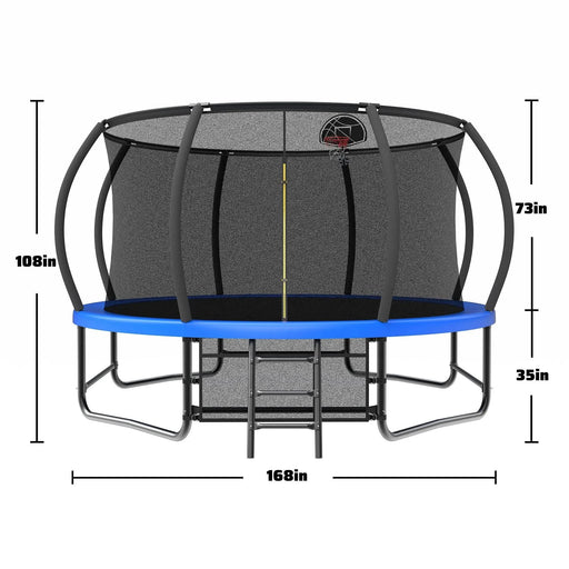 14FT Trampoline with Enclosure - Recreational Trampolines with Ladder and AntiRust Coating, ASTM Approval Outdoor Trampoline for Kids - DTY Store