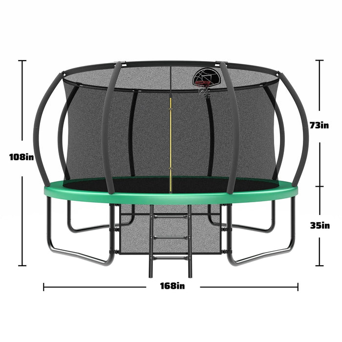 14FT Trampoline with Enclosure - Recreational Trampolines with Ladder and AntiRust Coating, ASTM Approval Outdoor Trampoline for Kids Default -DTYStore