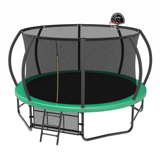 14FT Trampoline with Enclosure - Recreational Trampolines with Ladder and AntiRust Coating, ASTM Approval Outdoor Trampoline for Kids Default -DTYStore