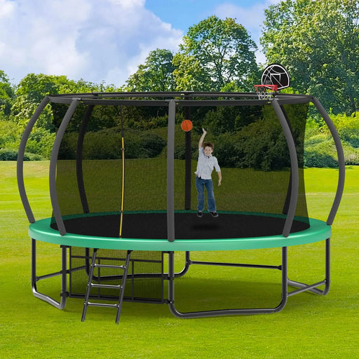 14FT Trampoline with Enclosure - Recreational Trampolines with Ladder and AntiRust Coating, ASTM Approval Outdoor Trampoline for Kids Default -DTYStore