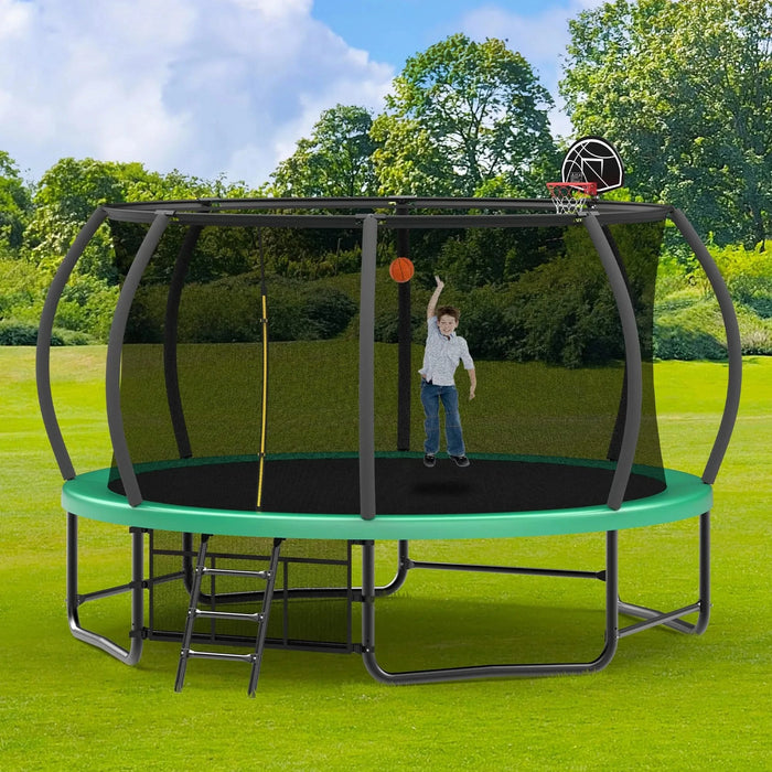 14FT Trampoline with Enclosure - Recreational Trampolines with Ladder and AntiRust Coating, ASTM Approval Outdoor Trampoline for Kids Default -DTYStore