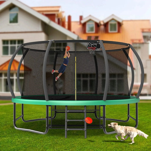 14FT Trampoline with Enclosure - Recreational Trampolines with Ladder and AntiRust Coating, ASTM Approval Outdoor Trampoline for Kids Default -DTYStore