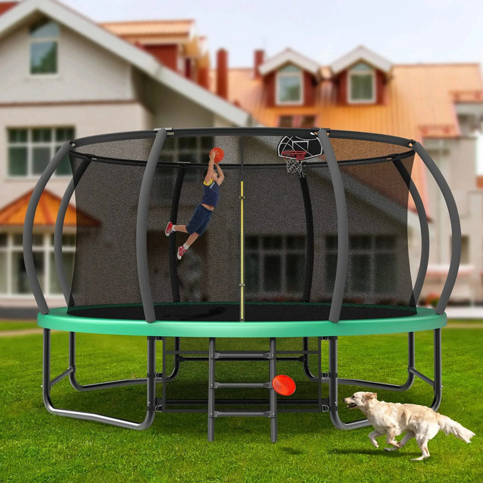 14FT Trampoline with Enclosure - Recreational Trampolines with Ladder and AntiRust Coating, ASTM Approval Outdoor Trampoline for Kids Default -DTYStore