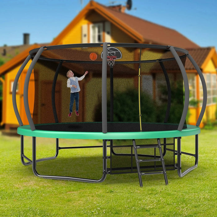 14FT Trampoline with Enclosure - Recreational Trampolines with Ladder and AntiRust Coating, ASTM Approval Outdoor Trampoline for Kids Default -DTYStore