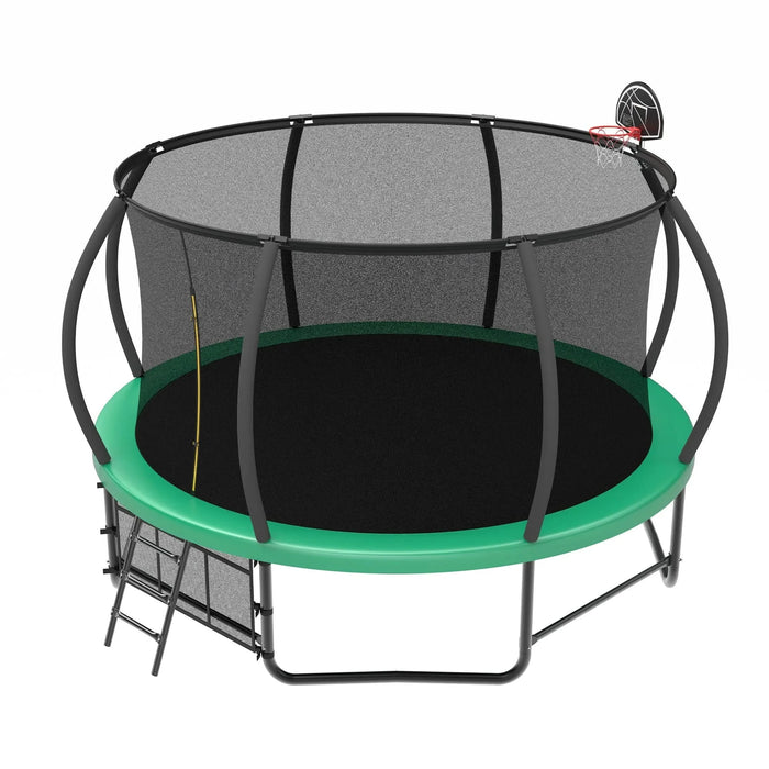 14FT Trampoline with Enclosure - Recreational Trampolines with Ladder and AntiRust Coating, ASTM Approval Outdoor Trampoline for Kids Default -DTYStore
