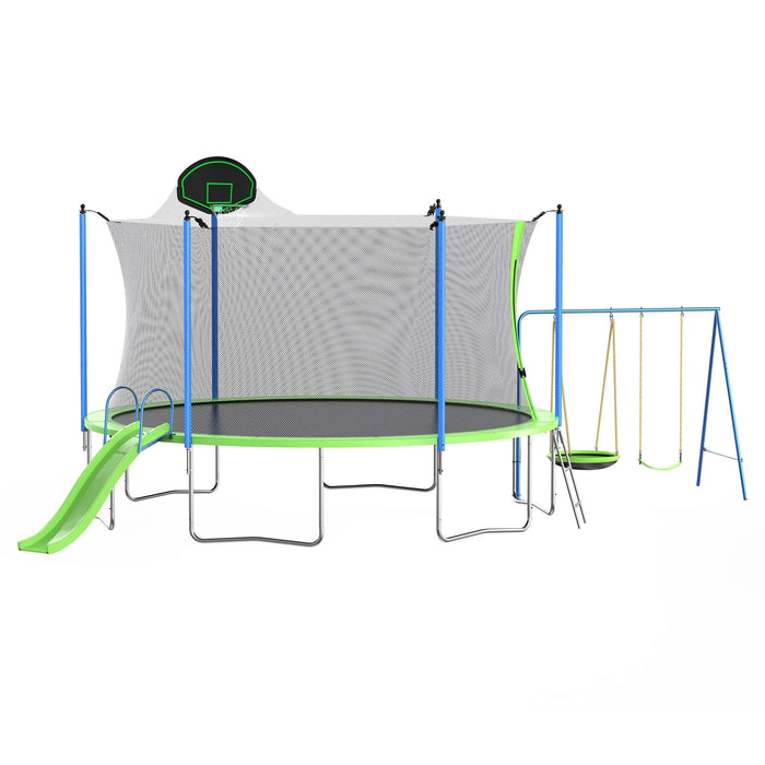14FT Trampoline with Slide and Swings, ASTM Approved Large Recreational Trampoline with Basketball Hoop and Ladder,Outdoor Backyard Trampoline with Net, Capacity for Kids and Adults Default -DTYStore