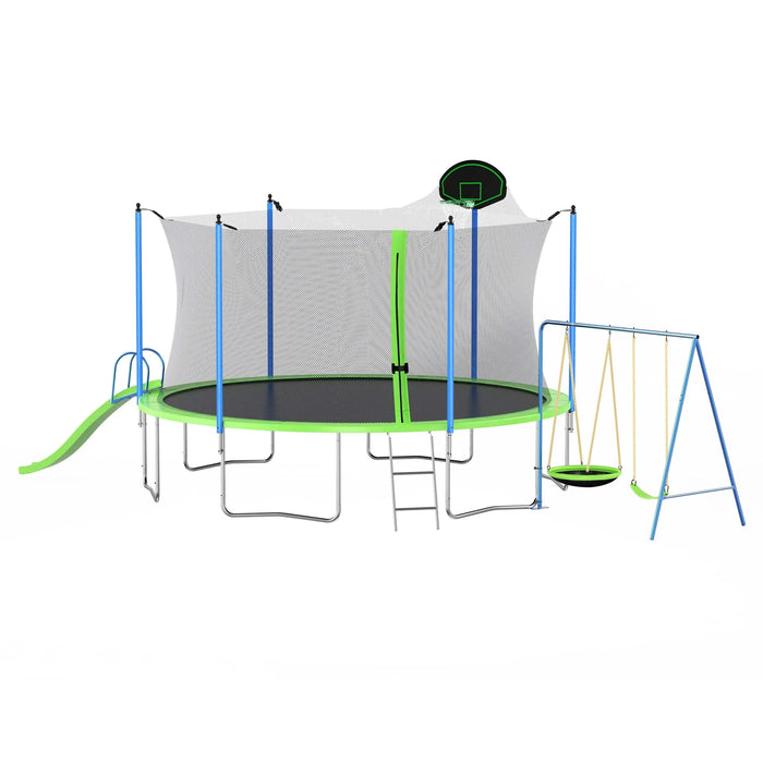 14FT Trampoline with Slide and Swings, ASTM Approved Large Recreational Trampoline with Basketball Hoop and Ladder,Outdoor Backyard Trampoline with Net, Capacity for Kids and Adults Default -DTYStore