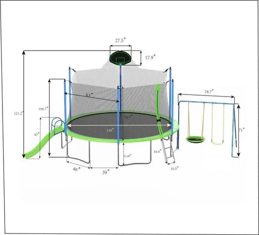 14FT Trampoline with Slide and Swings, Double color cover, Trampoline with Basketball Hoop and Ladder,Outdoor Backyard Trampoline with Net, Capacity for Kids and Adults - DTY Store