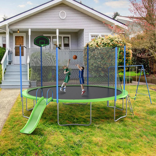 14FT Trampoline with Slide and Swings, Double color cover, Trampoline with Basketball Hoop and Ladder,Outdoor Backyard Trampoline with Net, Capacity for Kids and Adults - DTY Store
