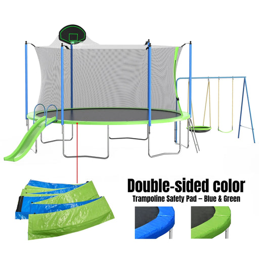 14FT Trampoline with Slide and Swings, Double color cover, Trampoline with Basketball Hoop and Ladder,Outdoor Backyard Trampoline with Net, Capacity for Kids and Adults - DTY Store