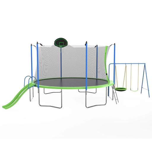 14FT Trampoline with Slide and Swings, Double color cover, Trampoline with Basketball Hoop and Ladder,Outdoor Backyard Trampoline with Net, Capacity for Kids and Adults - DTY Store