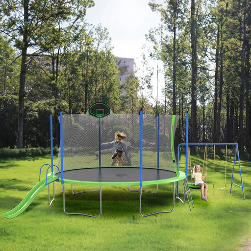14FT Trampoline with Slide and Swings, Double color cover, Trampoline with Basketball Hoop and Ladder,Outdoor Backyard Trampoline with Net, Capacity for Kids and Adults- DTY Store