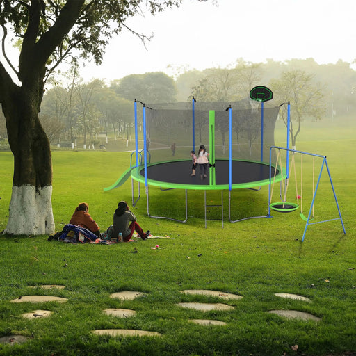 14FT Trampoline with Slide and Swings, Double color cover, Trampoline with Basketball Hoop and Ladder,Outdoor Backyard Trampoline with Net, Capacity for Kids and Adults - DTY Store