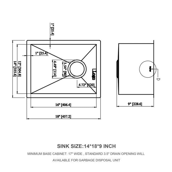 14 Inch Undermount Stainless Steel Kitchen Sink 16 Gauge 9 Inch Deep Single Bowl in Brushed Nickel - DTY Store