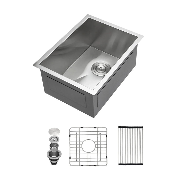 14 Inch Undermount Stainless Steel Kitchen Sink 16 Gauge 9 Inch Deep Single Bowl in Brushed Nickel - DTY Store
