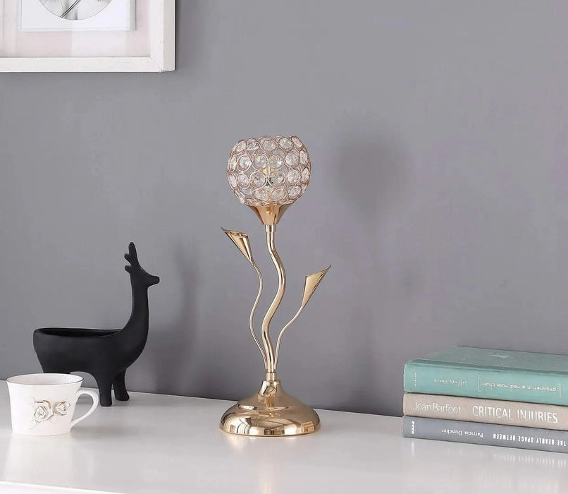 14' Rose Gold Floral Bell Glam Metal Table Lamp Default -DTYStore