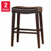 26' Contemporary Upholstered Saddle Counter Stool with Nailhead Trim (Set of 2), Dark Brown - DTYStore