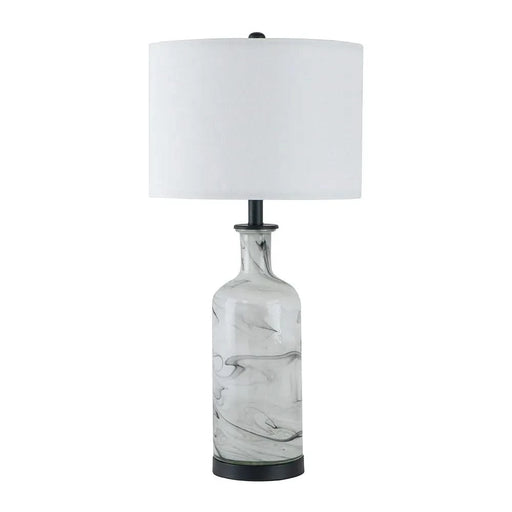 14x14x28.5' Sarris Tall Gray & White Swirl Glass Table Lamp w/ Linen Shade, Back Metal Base Default -DTYStore