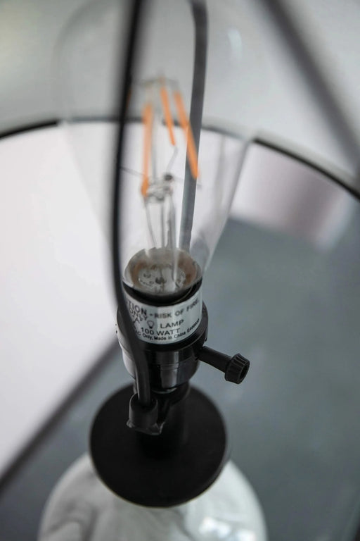 14x14x28.5' Sarris Tall Gray & White Swirl Glass Table Lamp w/ Linen Shade, Back Metal Base Default -DTYStore