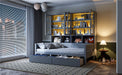 Twin Size Wooden Daybed with Glass-Door Storage Cabinets, Built-in LED Lighting and Shelves, Gray - DTYStore