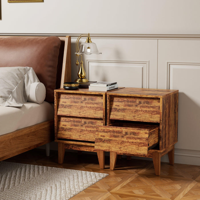 Mid Century Modern Nightstands with Vintage-style Bevel Design, Made of MDF, 2 Set - DTYStore
