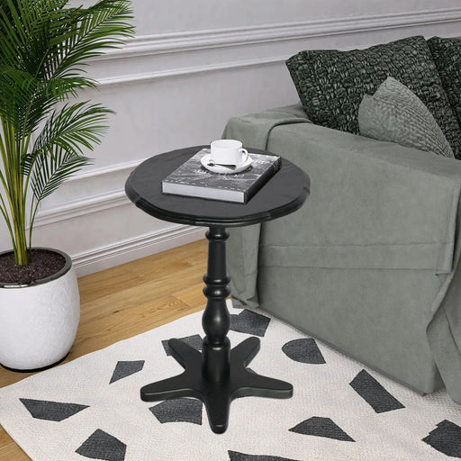 15.75 inch Round Small End Table, Wooden Pedestal Side Coffee Tables, Vintage Accent Nightstand for Living Room, Bedroom, Entryway (Black) Default -DTYStore