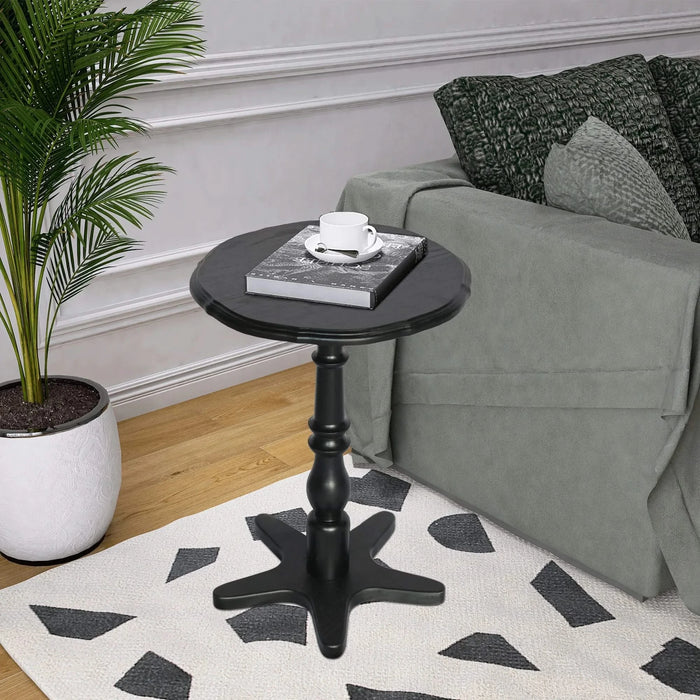 15.75 inch Round Small End Table, Wooden Pedestal Side Coffee Tables, Vintage Accent Nightstand for Living Room, Bedroom, Entryway (Black) Default -DTYStore