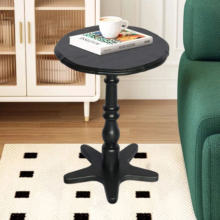 15.75 inch Round Small End Table, Wooden Pedestal Side Coffee Tables, Vintage Accent Nightstand for Living Room, Bedroom, Entryway (Black) Default -DTYStore