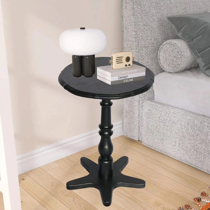 15.75 inch Round Small End Table, Wooden Pedestal Side Coffee Tables, Vintage Accent Nightstand for Living Room, Bedroom, Entryway (Black) Default -DTYStore