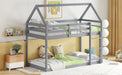 Twin over Twin Rubber Wood Floor Bunk Bed, with ladder,Guardrails,House-Shaped-Bunk Bed,Grey - DTYStore